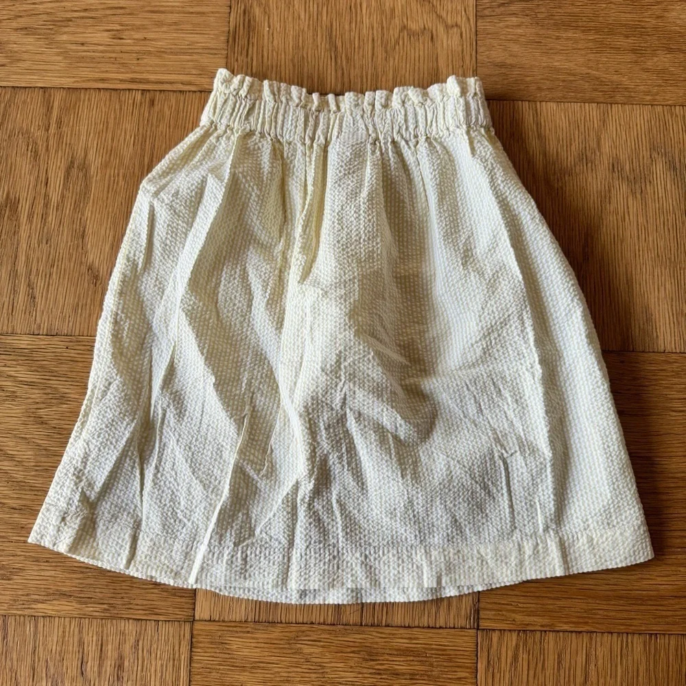Bonton Girls 12 Skirt Yellow Seersucker Pink Heart Pockets Elastic Stretch Waist